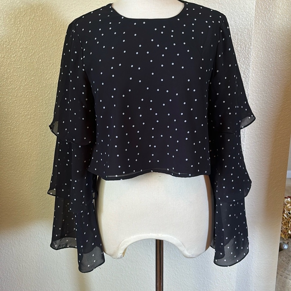 Majorelle polka dot chiffon blouse